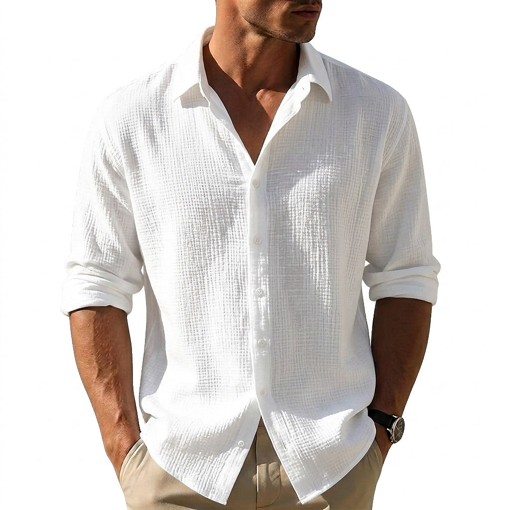 Långärmad texturerad skjorta för herr-Shirts for men-Fjallbarn