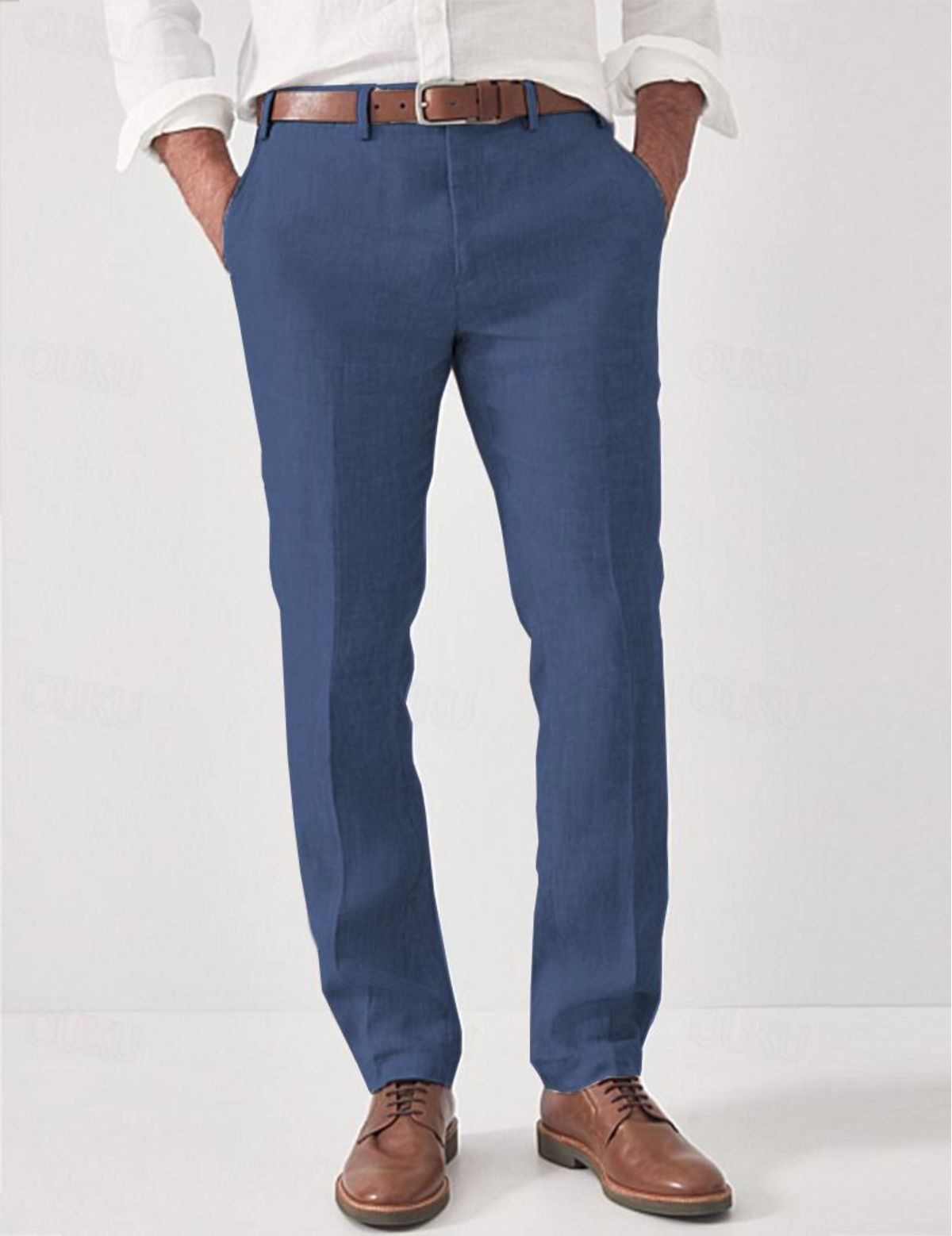 Linnebyxor för män med bälteshällor-Pants for Men-Fjallbarn