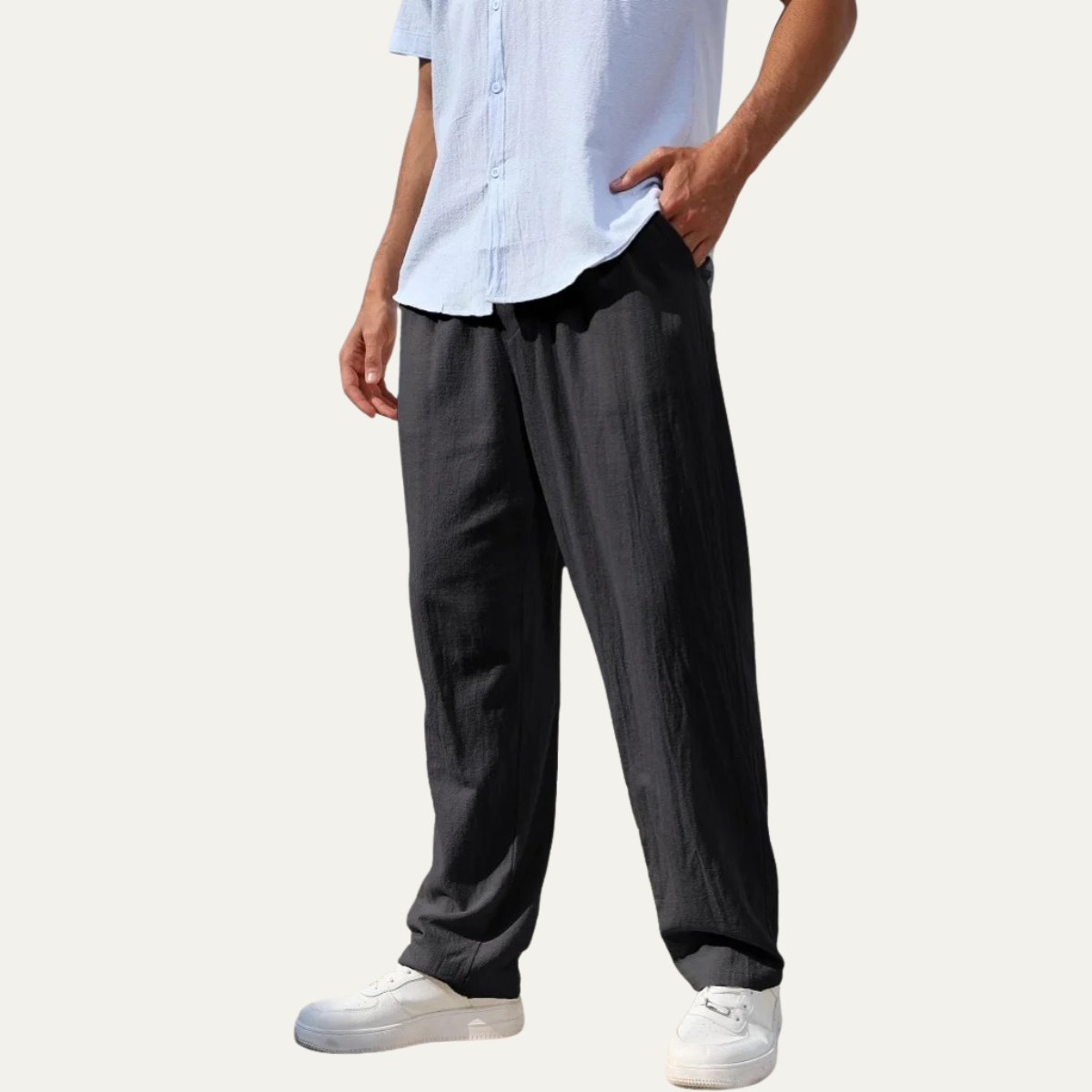 Linnebyxor med raka ben och dragsko för herr-Men Summer Pants-Fjallbarn