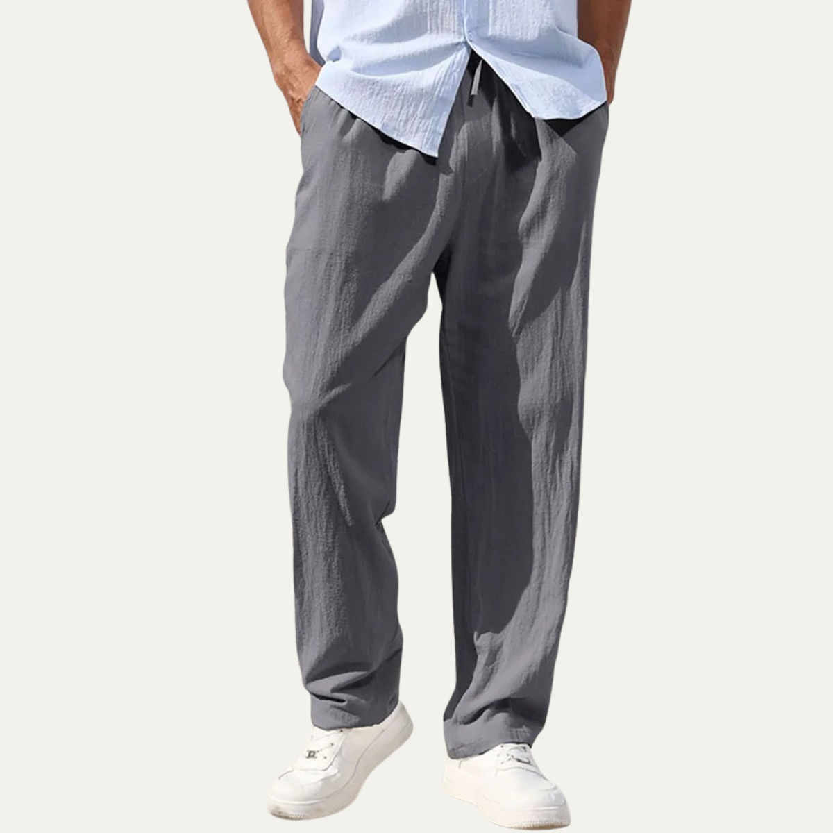 Linnebyxor med raka ben och dragsko för herr-Men Summer Pants-Fjallbarn