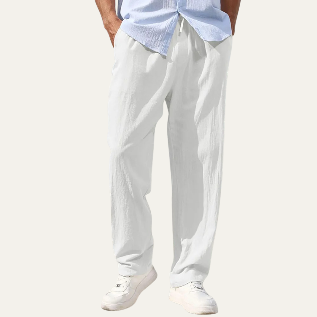 Linnebyxor med raka ben och dragsko för herr-Men Summer Pants-Fjallbarn
