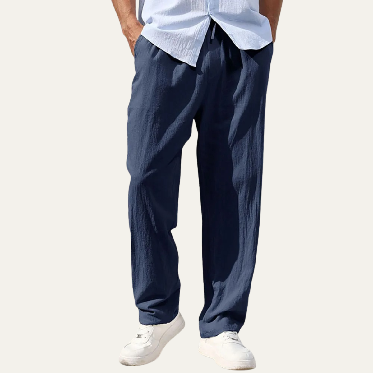 Linnebyxor med raka ben och dragsko för herr-Men Summer Pants-Fjallbarn