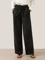 Linnebyxor med vida ben och dragsko för dam-Pants for Women-Fjallbarn