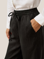 Linnebyxor med vida ben och dragsko för dam-Pants for Women-Fjallbarn