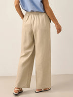 Linnebyxor med vida ben och dragsko för dam-Pants for Women-Fjallbarn