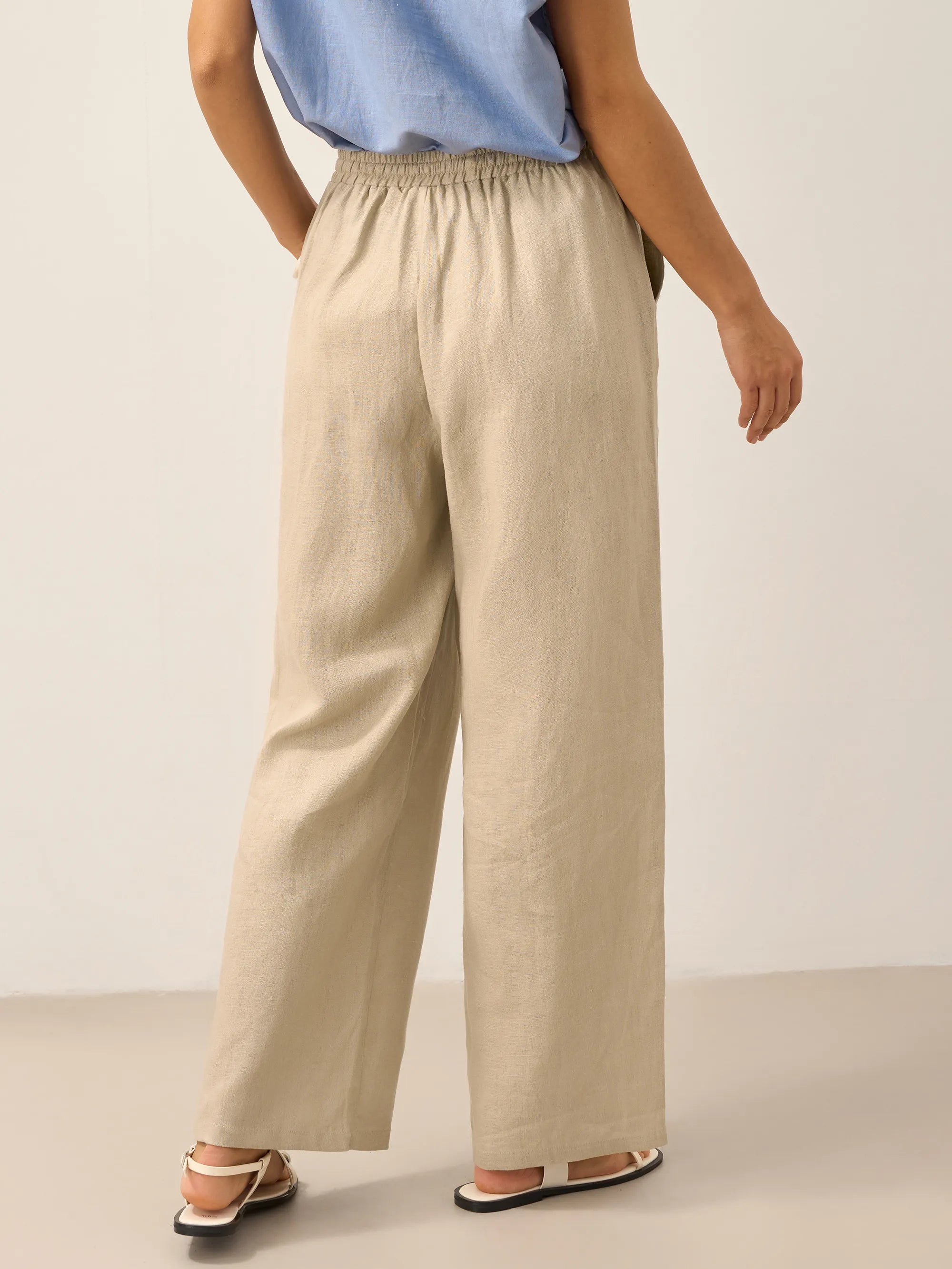 Linnebyxor med vida ben och dragsko för dam-Pants for Women-Fjallbarn