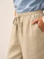 Linnebyxor med vida ben och dragsko för dam-Pants for Women-Fjallbarn