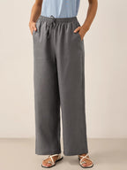 Linnebyxor med vida ben och dragsko för dam-Pants for Women-Fjallbarn