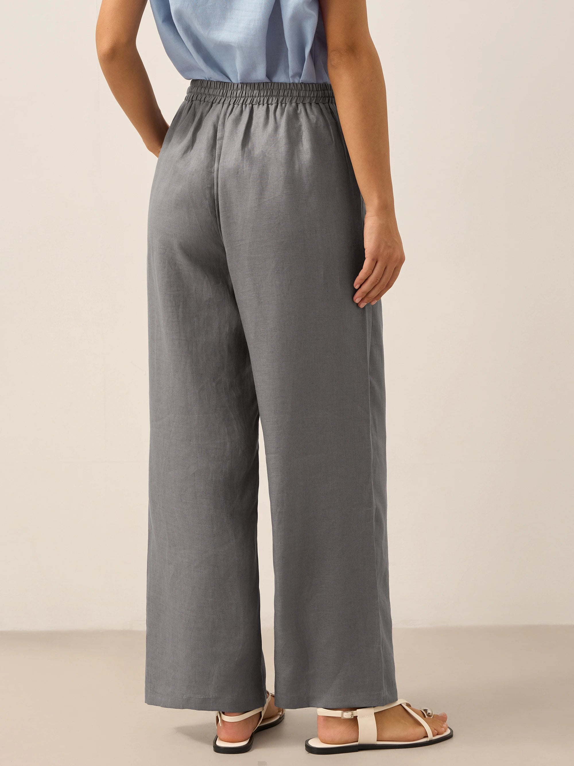 Linnebyxor med vida ben och dragsko för dam-Pants for Women-Fjallbarn