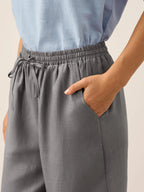 Linnebyxor med vida ben och dragsko för dam-Pants for Women-Fjallbarn
