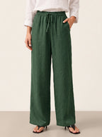 Linnebyxor med vida ben och dragsko för dam-Pants for Women-Fjallbarn