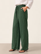 Linnebyxor med vida ben och dragsko för dam-Pants for Women-Fjallbarn