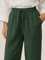 Linnebyxor med vida ben och dragsko för dam-Pants for Women-Fjallbarn