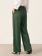 Linnebyxor med vida ben och dragsko för dam-Pants for Women-Fjallbarn
