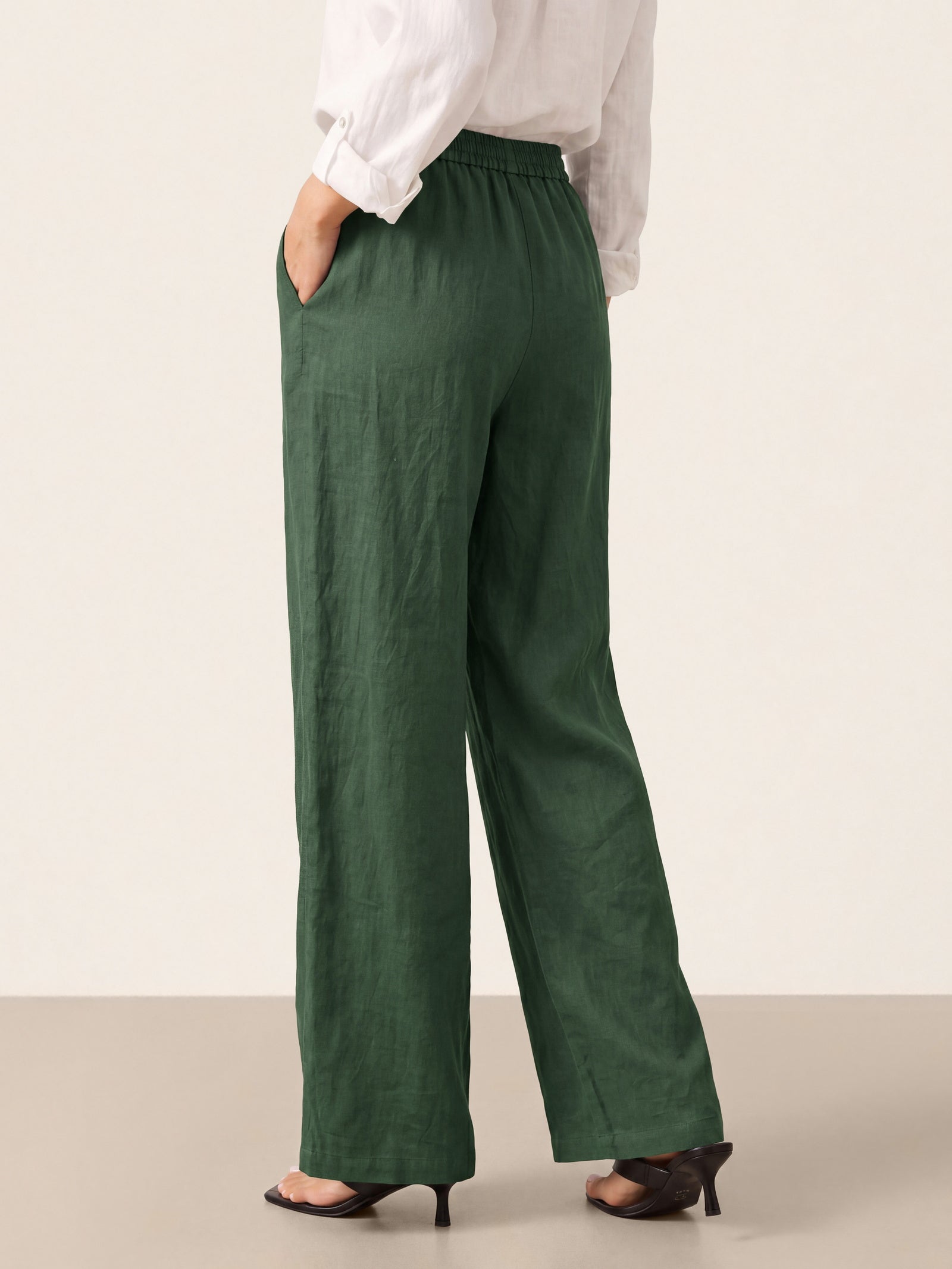 Linnebyxor med vida ben och dragsko för dam-Pants for Women-Fjallbarn