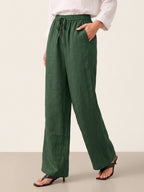 Linnebyxor med vida ben och dragsko för dam-Pants for Women-Fjallbarn