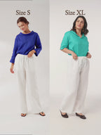 Linnebyxor med vida ben och dragsko för dam-Pants for Women-Fjallbarn