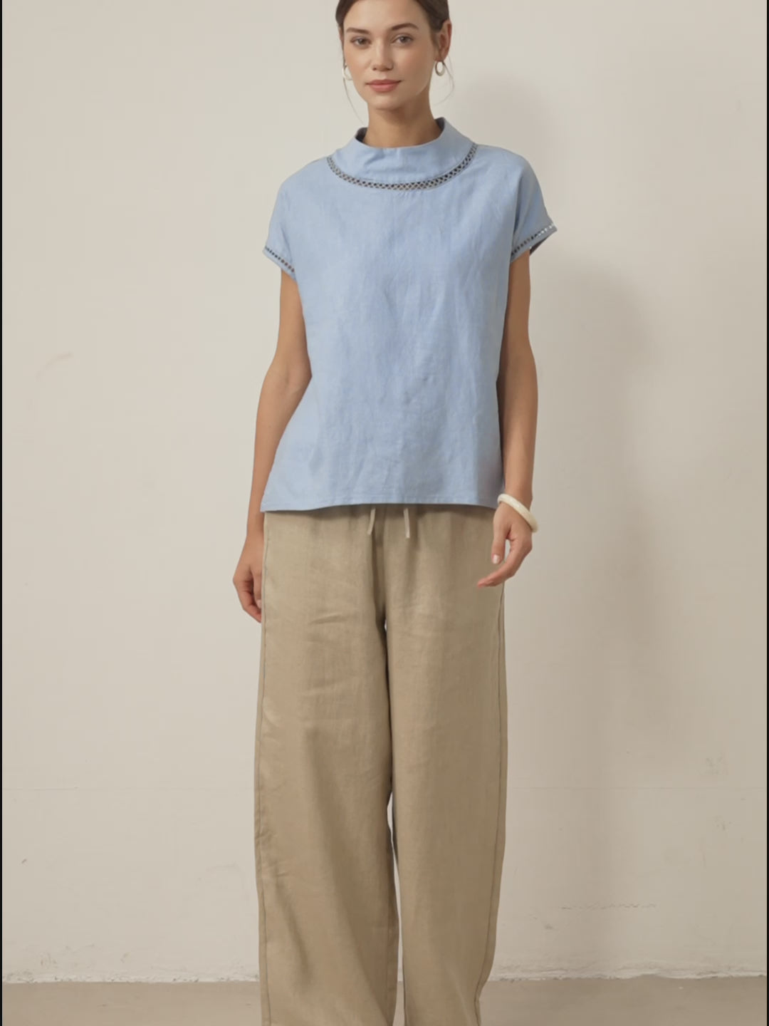 Linnebyxor med vida ben och dragsko för dam-Pants for Women-Fjallbarn