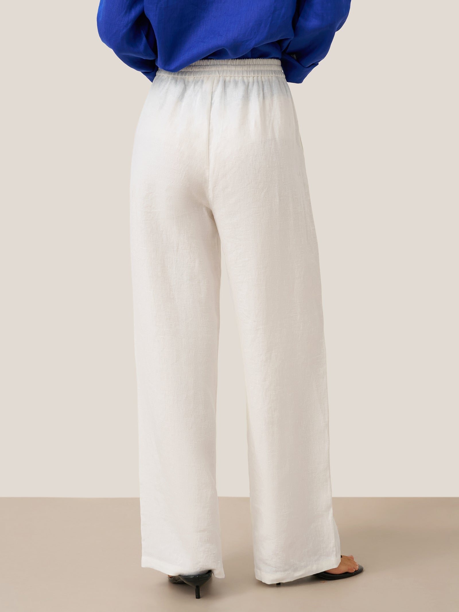 Linnebyxor med vida ben och dragsko för dam-Pants for Women-Fjallbarn