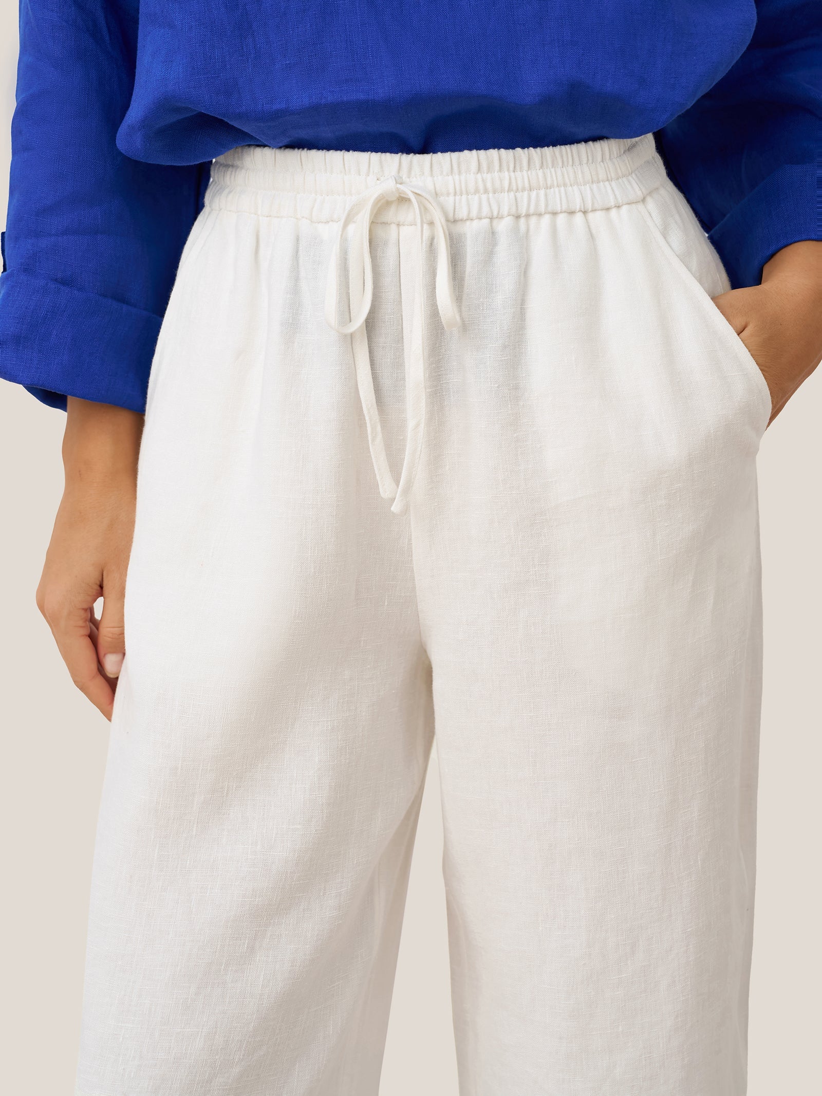 Linnebyxor med vida ben och dragsko för dam-Pants for Women-Fjallbarn