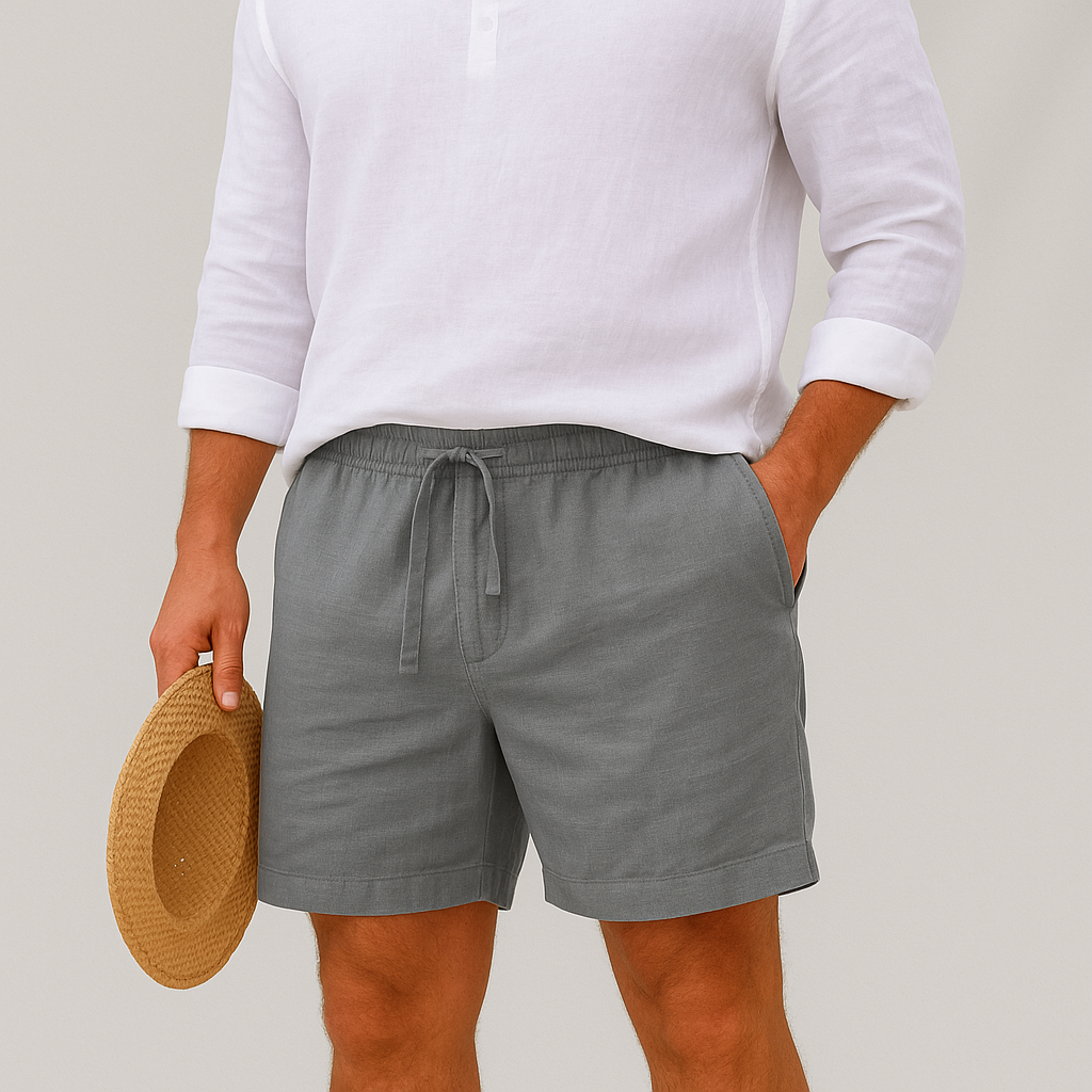 Linneshorts för herr med dragsko och resår i midjan-Shorts for men-Fjallbarn