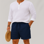 Linneshorts för herr med dragsko och resår i midjan-Shorts for men-Fjallbarn