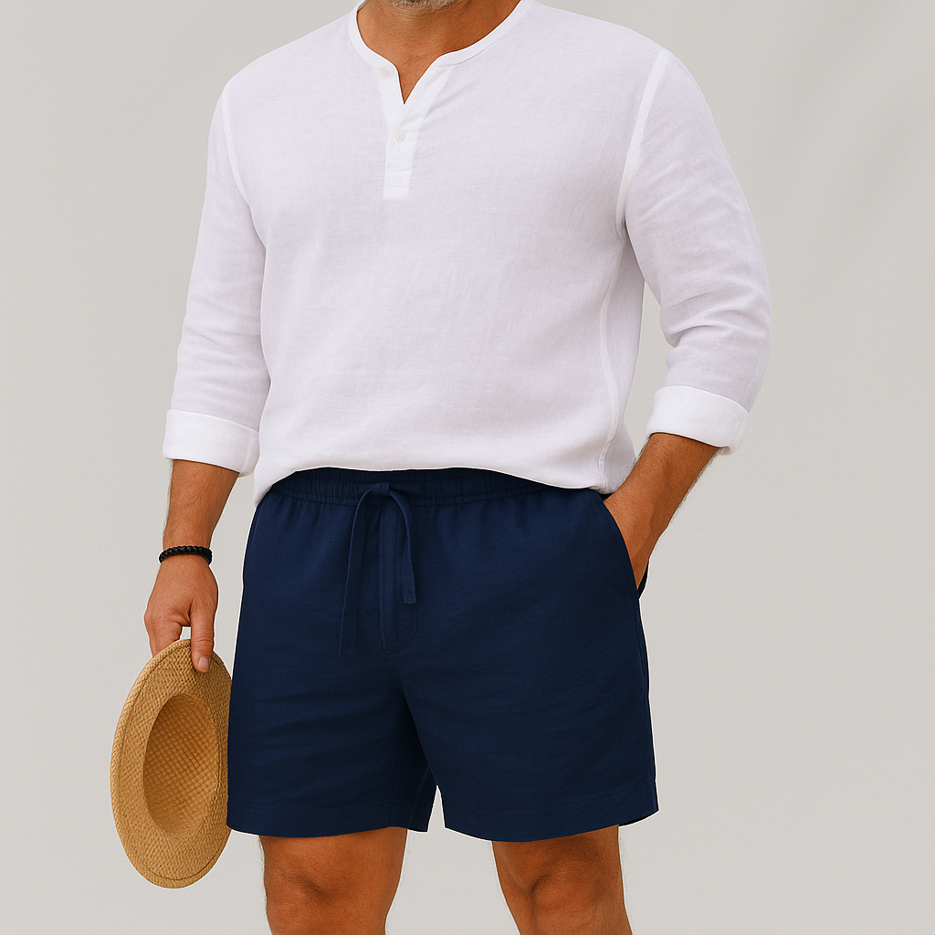 Linneshorts för herr med dragsko och resår i midjan-Shorts for men-Fjallbarn