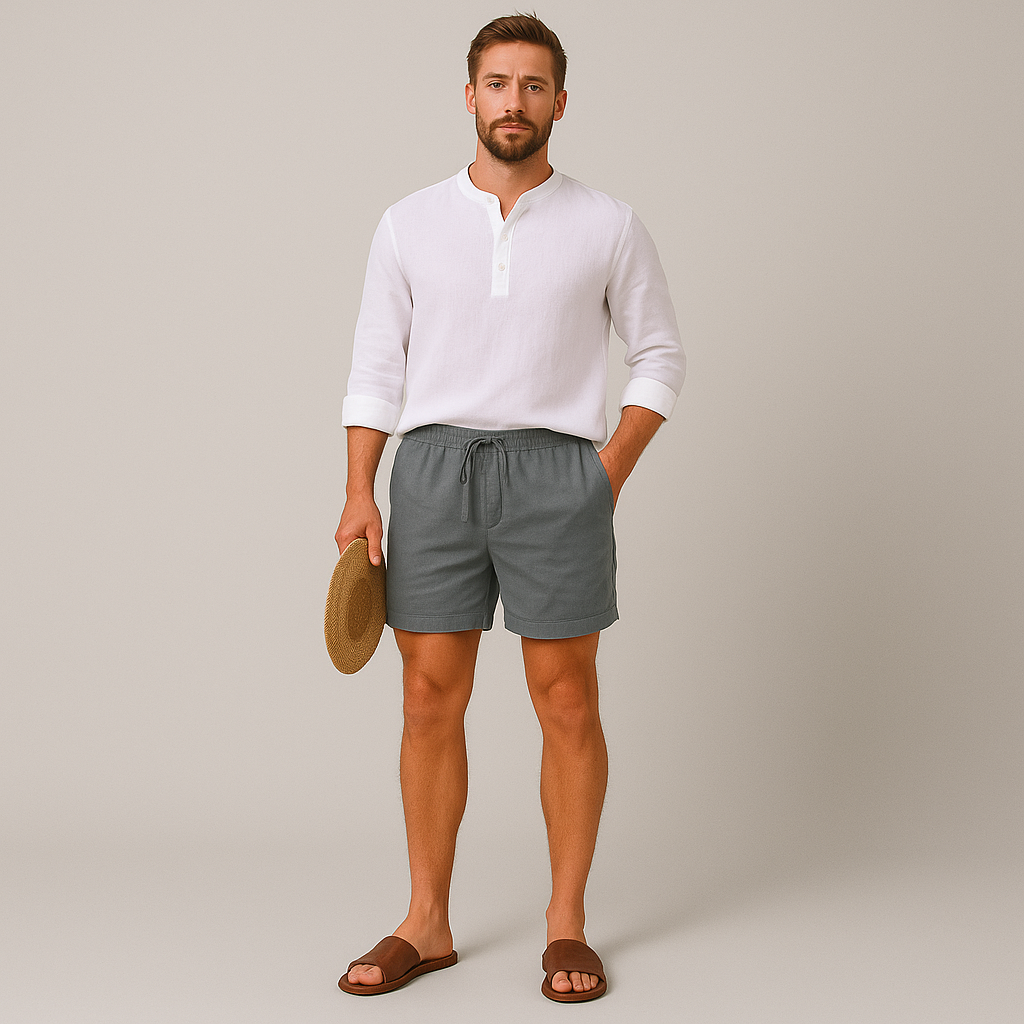 Linneshorts för herr med dragsko och resår i midjan-Shorts for men-Fjallbarn