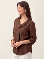 Linnetopp för dam med asymmetrisk krage-Tops for women-Fjallbarn