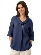 Linnetopp för dam med asymmetrisk krage-Tops for women-Fjallbarn