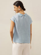 Linnetopp med holkärm och krage för dam-Tops for women-Fjallbarn