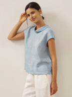 Linnetopp med holkärm och krage för dam-Tops for women-Fjallbarn