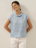 Linnetopp med holkärm och krage för dam-Tops for women-Fjallbarn
