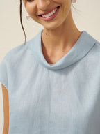 Linnetopp med holkärm och krage för dam-Tops for women-Fjallbarn