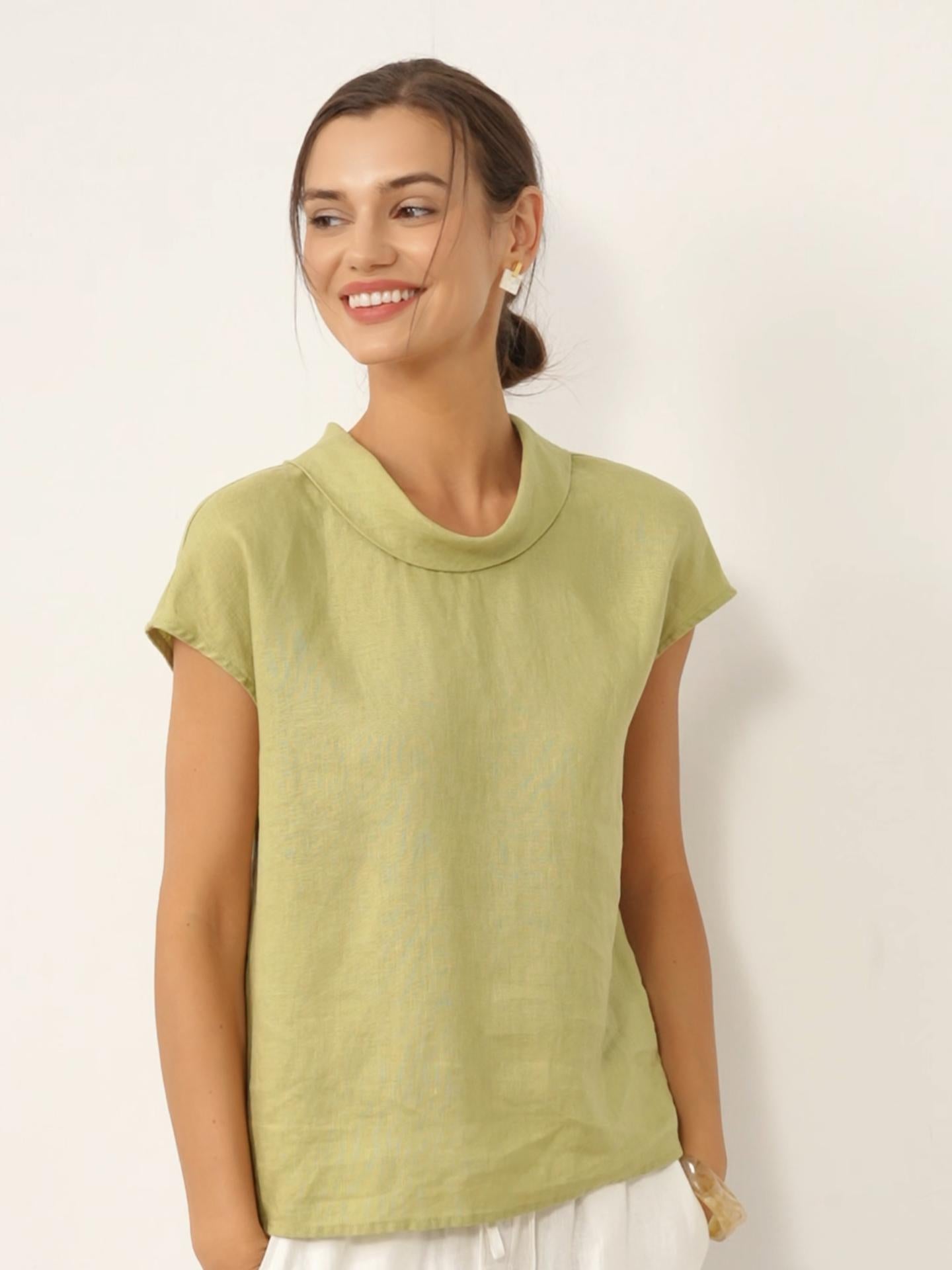Linnetopp med holkärm och krage för dam-Tops for women-Fjallbarn