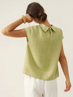Linnetopp med holkärm och krage för dam-Tops for women-Fjallbarn
