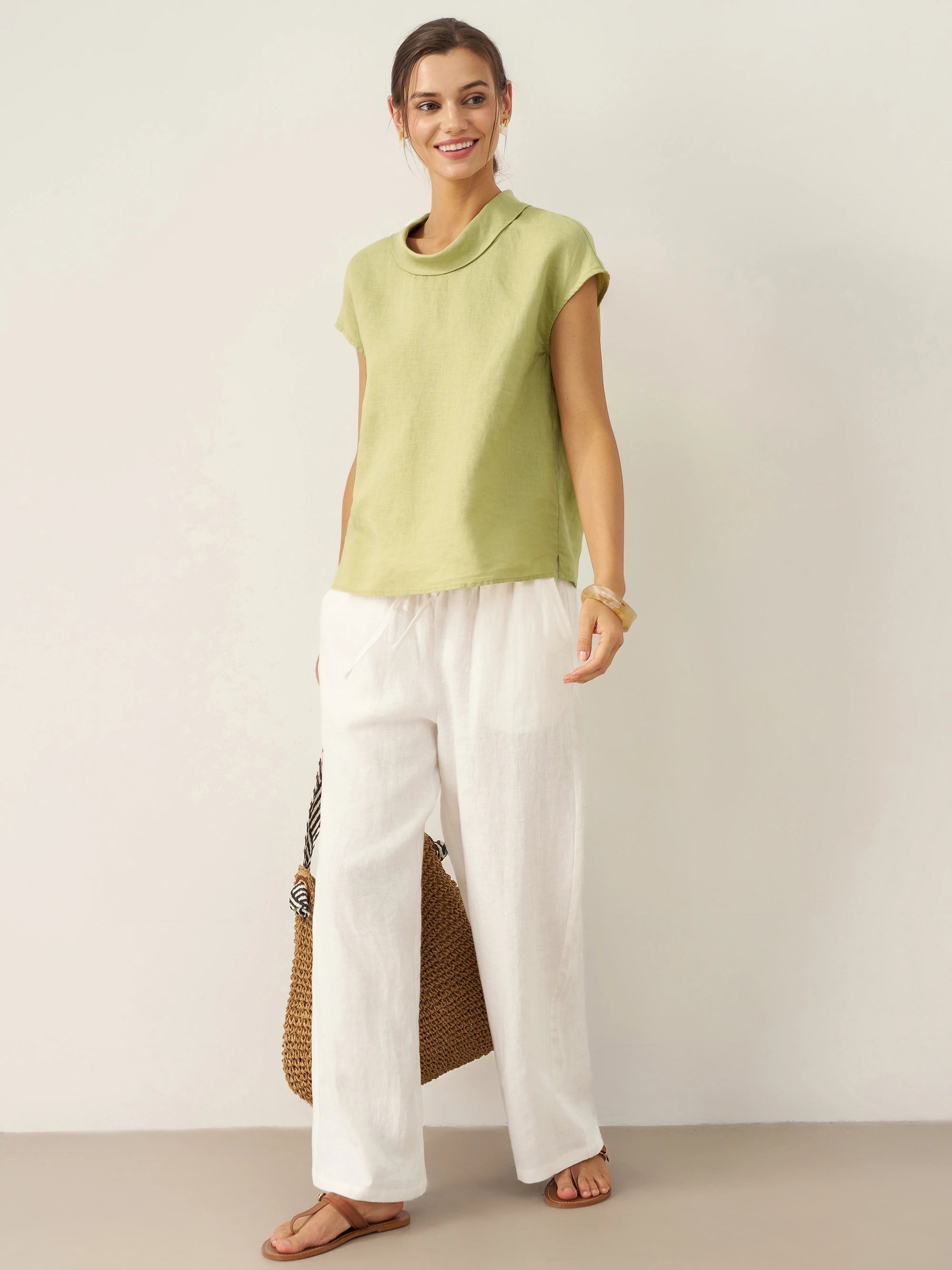 Linnetopp med holkärm och krage för dam-Tops for women-Fjallbarn