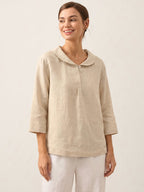 Linnetopp med sjalkrage och V-ringning för dam-Tops for women-Fjallbarn