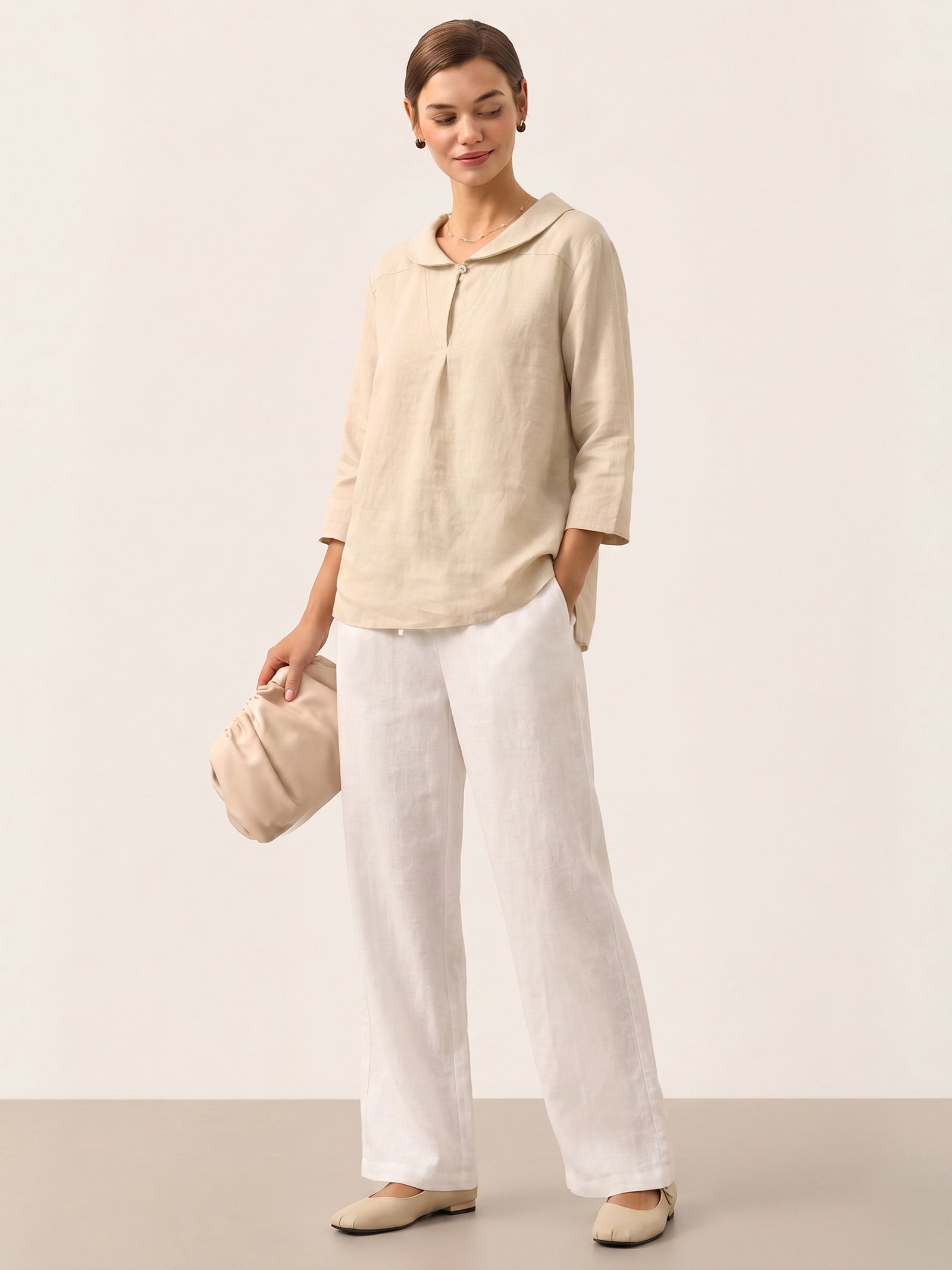 Linnetopp med sjalkrage och V-ringning för dam-Tops for women-Fjallbarn