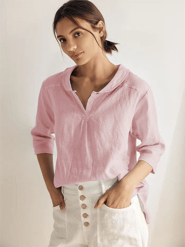 Linnetopp med sjalkrage och V-ringning för dam-Tops for women-Fjallbarn