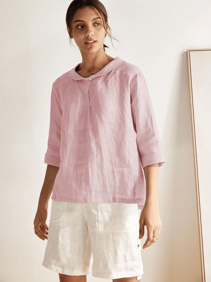 Linnetopp med sjalkrage och V-ringning för dam-Tops for women-Fjallbarn
