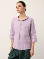 Linnetopp med sjalkrage och V-ringning för dam-Tops for women-Fjallbarn