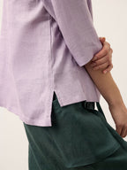 Linnetopp med sjalkrage och V-ringning för dam-Tops for women-Fjallbarn