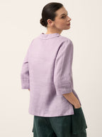 Linnetopp med sjalkrage och V-ringning för dam-Tops for women-Fjallbarn