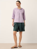 Linnetopp med sjalkrage och V-ringning för dam-Tops for women-Fjallbarn