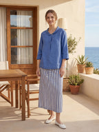 Linnetopp med sjalkrage och V-ringning för dam-Tops for women-Fjallbarn