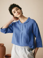 Linnetopp med sjalkrage och V-ringning för dam-Tops for women-Fjallbarn