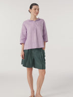Linnetopp med sjalkrage och V-ringning för dam-Tops for women-Fjallbarn