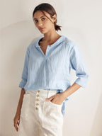 Linnetopp med sjalkrage och V-ringning för dam-Tops for women-Fjallbarn