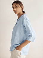 Linnetopp med sjalkrage och V-ringning för dam-Tops for women-Fjallbarn